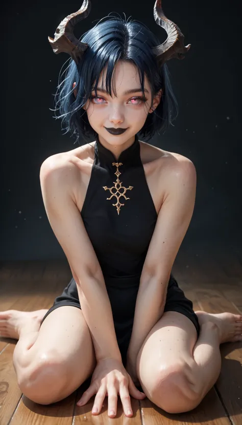 (zPDXL2), (PonyXLV6_Scores), source_anime, Expressiveh, full body shot, BREAK
lhata4564, d3t41l3d,
Inccubus, dark blue hair, small horns, pink eyes, black lips, smiling, sitting on the floor