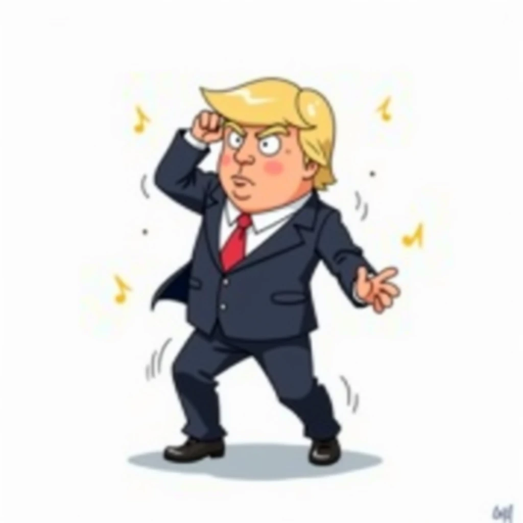 President Trump、 anime style、 has a white background、 dancing、2D