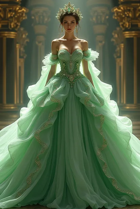 Queen big ball gown flaunting etheral unique design and colour 👑💎 green and stone ornaments 