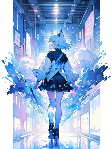 ​(( Masterpiece :1.2)), (( top quality)), 1 Girl(Cat ears, Age: 12, cute,  white hair, [Cat ears:1.4]), Cat ears, They wear ice skates and dance on ice,　(Back of the hand: 1.4),  ((Watercolor)), ((Transparent watercolor)), (Soft layer, Wide range of colors...