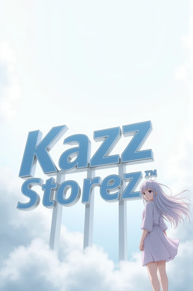 includes a big text Kazz Storezz And Has A Cool White Background That Includes Any Anime Girl Qith White Air on The Most Right