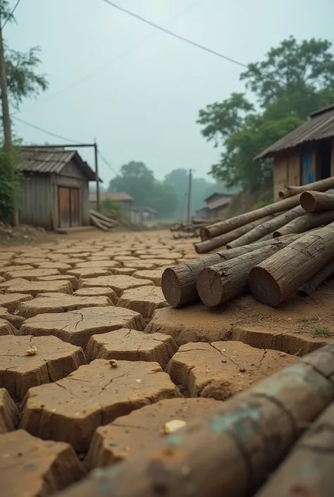 Drought and cracks, dirty logs, clouds rural 8gb light country Bengali village