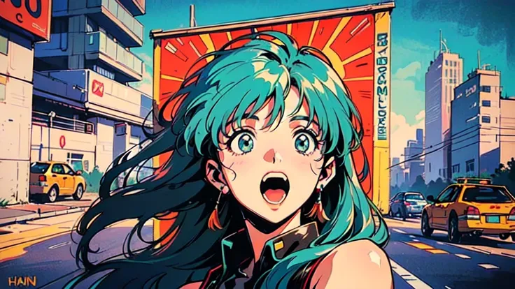 (80s, retro, city pop poster:1.5), (album cover), (masterpiece, best quality, intricate detail), (anime, illustration), (pastel colors:1.3), best photo pose,
 Hatsune Miku , iconic blue-green twin-tails with signature hair accessories, cheerful and youthfu...