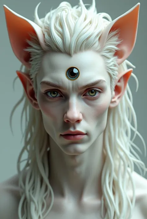 Three-eyed, Someone, guy with cat ears, three eyes realistic ,  third eye , cyclops, anime guy, man, Men, white-haired