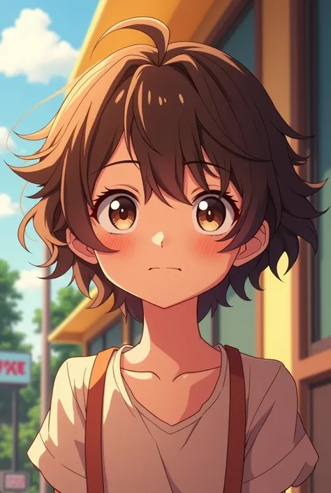 An anime about a teenager with a tan skin color and curled brown hair 