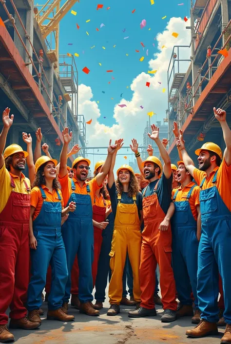 Painted workers celebrate the New Year 