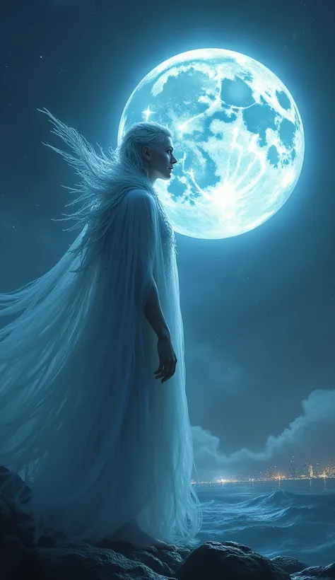 Male Spirit Talking to the Moon : Hyper realistic, UHD, AMAZING FANTASY