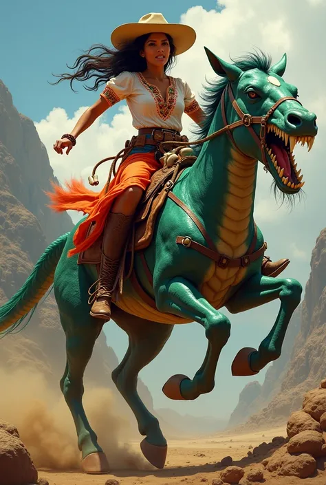 Colombian cowgirl riding a hydra passionately 