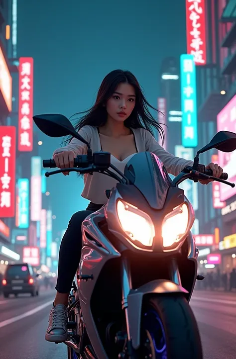 asian girl ride on motorbike