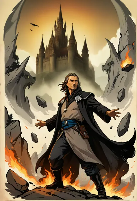 Gothic castle with demons in the background
