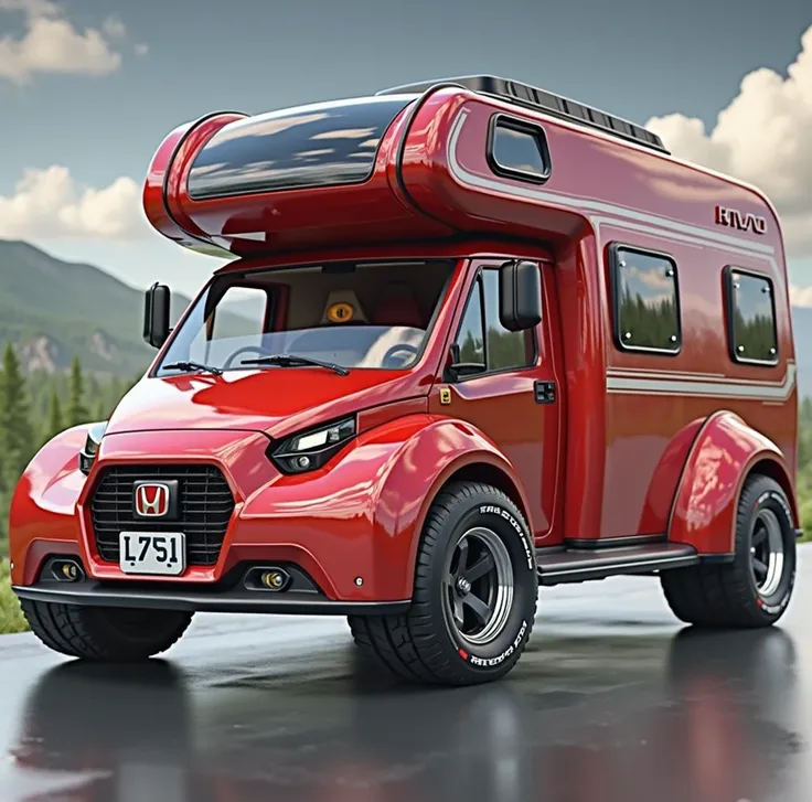 Create a same Honda Motor home with Honda logo on front with red color and accents