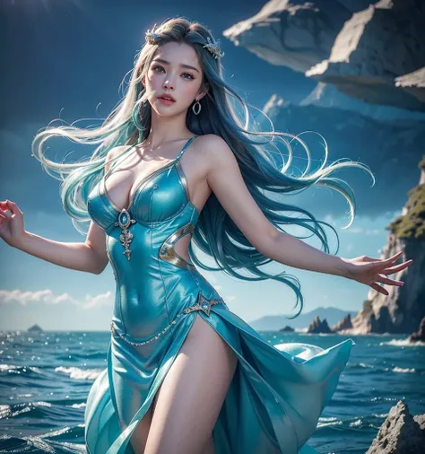 (((Poseidon)))、(((Goddess of the Sea)))、 dynamic pose 、((sexy dress))、god Shining light、((Background rough ocean))、 majestic view 、Beauty、 cute、20 years old、Beauty、 best quality,4K,8k, high definition ,masterpiece:1.2), super detailed,((( realistic ,photo ...