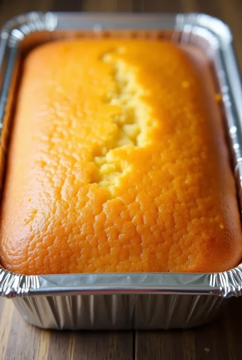 ORANGE SPONGE CAKE. NO CREAM ONLY SPONGE CAKE, CLASSIC ONE, IN ALMINIUM FOIL TRAY, ONLY GOLDEN ON TOP OF CAKE, NOT TOO TALL JUST FITS THE TRAY, RECTANGULAR