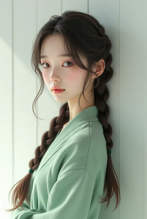 Create an image
Realistic back view
braided hair
realistic textured brown hair
Japanese women
pale green knitted clothes
white wall
Realistic atmosphere
Hair style shooting