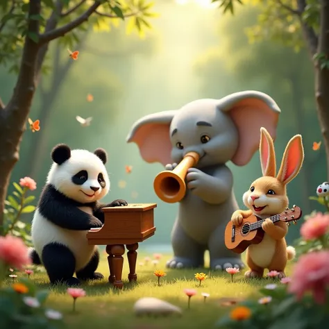  panda 、elephant、Rabbits cute animal concert