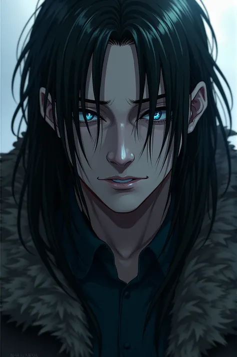 a character named magnus ,  his good looks were not so good as to be called handsome,  eyes filled with sadness and coldness ,  long hair that almost covered his eyes  