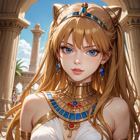 (( top quality)), ((masterpiece)), ( Details), （ perfect face）、The woman is in an Egyptian palace wearing a sexy Cleopatra costume in Soryu Aska Langley who became Cleopatra