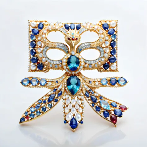 masterpiece. Exquisite brooch , depicts a Malagasy tourmaline phoenix, precious stones adorning high jewellery . Exquisite craftsmanship. high quality. Excellent refinement. (( super detailed)). on the table decoration , and scattered some mother-of-pear...