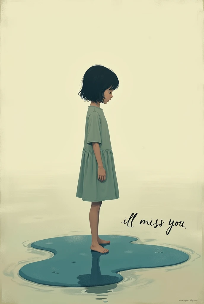 a album cover that has a girl standing on spilled water and it says "ill miss you" in a messy handwriting