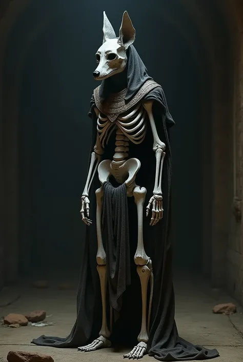 Skeleton wearing an Anubis mask