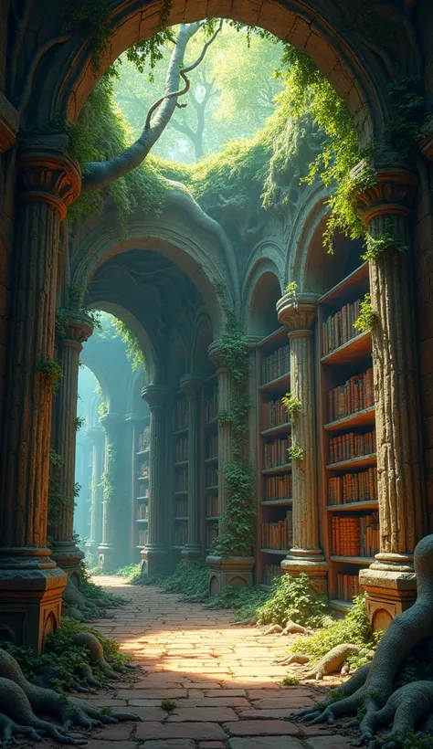 OLD LIBRARY IN AN ENCHANTED FOREST IN DRAWING