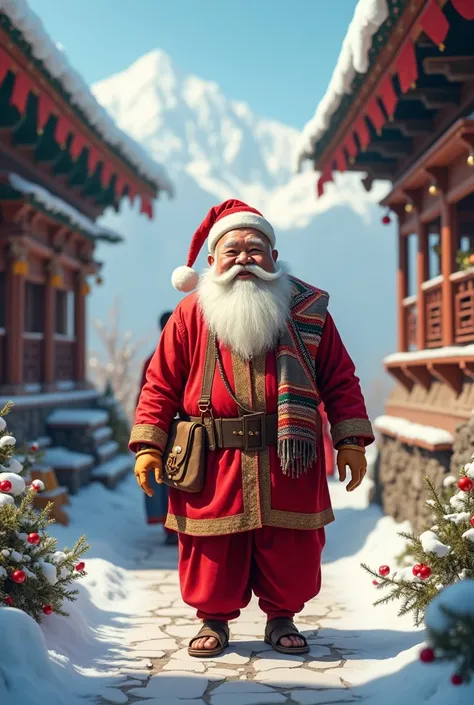 santa in nepali daura suruwal wishing merry christmas