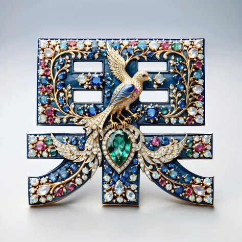 masterpiece. Exquisite brooch ， depicts a Malagasy tourmaline phoenix， precious stones adorning high jewellery . Exquisite craftsmanship.  high quality. Excellent refinement. (( super detailed)).  on the table decoration ， and scattered some mother-of-pear...