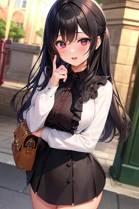 (( top quality)), ((masterpiece)), (  Details),  1 girl,  cute, ２０age,  black hair,  miniskirt,  girly fashion