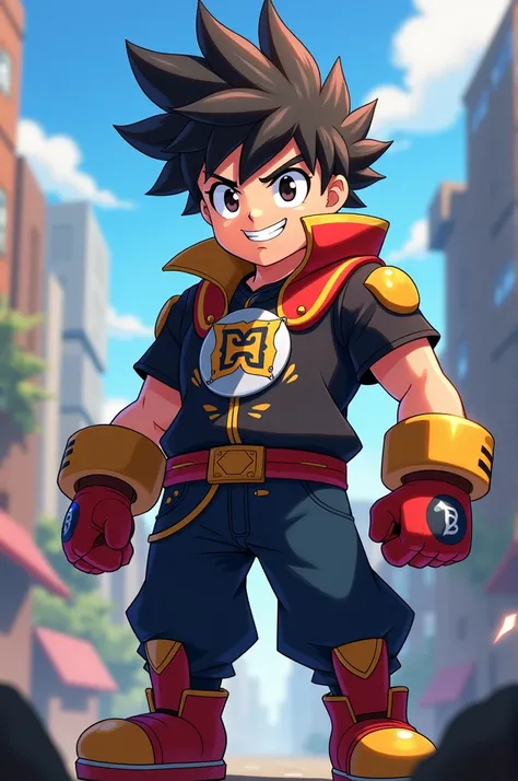  an anime character from  "My hero " But instead of cara ,  I want him to have the Brawl Stars logo as his face
