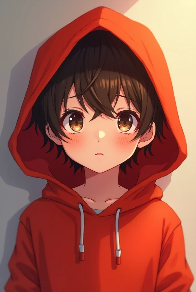 Anime, Brown Eye, Red Hoodie, Brown Hair, Short Hair, Boy 