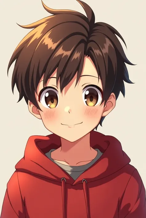 Anime, Brown Eye, Red Hoodie, Brown Hair, Short Hair, Boy, Handsome