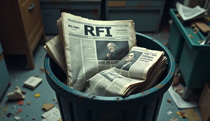 The RFI newspaper in the trash 

