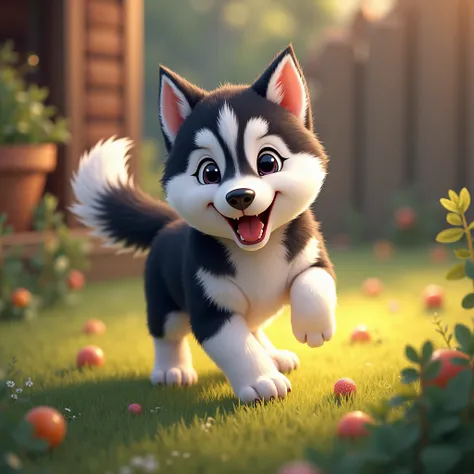 (( best quality:1.3)), ((  Masterpiece :1.3)), (( detailed background:1.3)),  A cute Siberian husky puppy、Running around、 Im happy