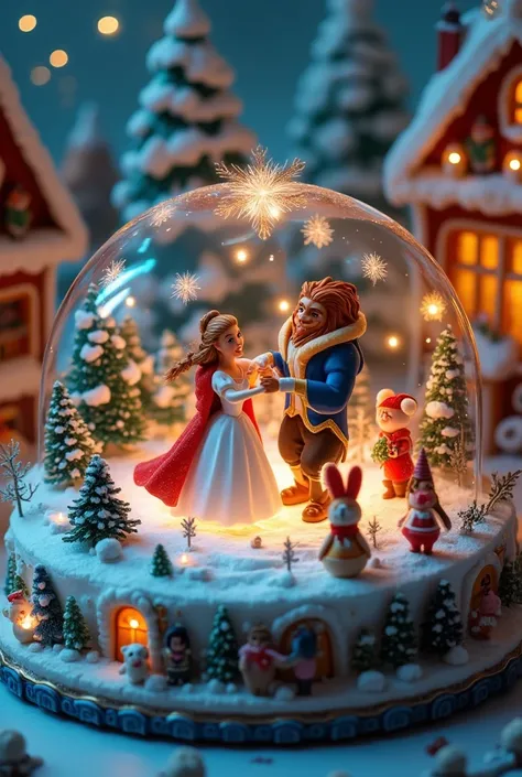 (8k, Highest quality, masterpiece), Christmas decorations, battery operated round decoration cake shaped toy, rotating toys, toys with ice dancing dolls, toys that imitate a Christmas town ,(,A rotating cylinder-shaped toy, A frozen lake, the beauty lady a...