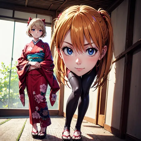 ( top quality,masterpiece:1.2),(Anime Style, comical noir style :1.1), one girl , Cute Style ,Adorable, extremely detailed eyes, face with extra detail, very fine hair,8k,resolution,kimono,Full body portrait