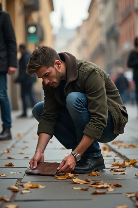 Tom spots a wallet lying on the ground.