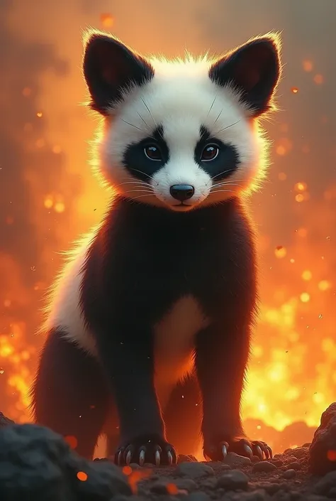 Mongoose and panda mix breed in fire baground 