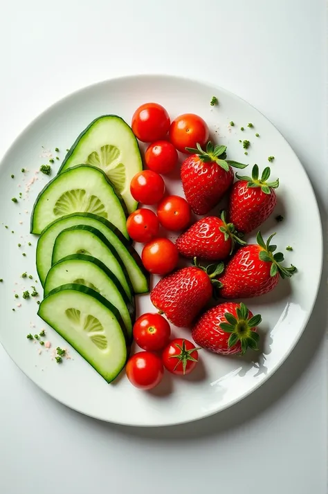 Cucumber, strawberry, tomatoes plate decoration ideas