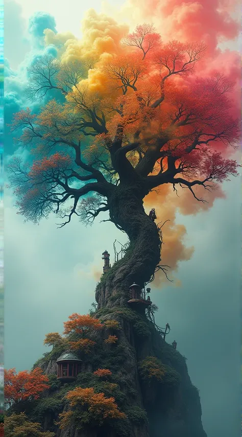 Dreamlike Art Live Tree, Colorful smoke, Crazy Details ,  Steampunk Details ,   intricate details ,  high detail,