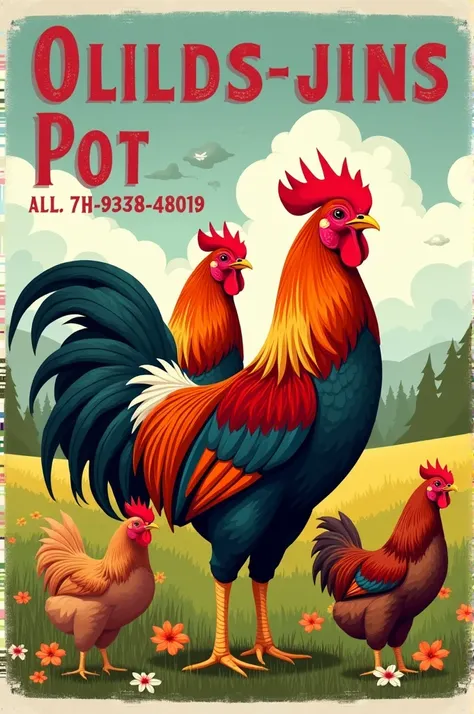 Une affiche publicitaire de poulets naturels et goliath.
Avec images de coqs goliath et poules naturelles.
Slogan: Mangez frais et de bonne qualité ! Achetez local et naturel pour une bonne santé !
Contact: 90 91 03 71