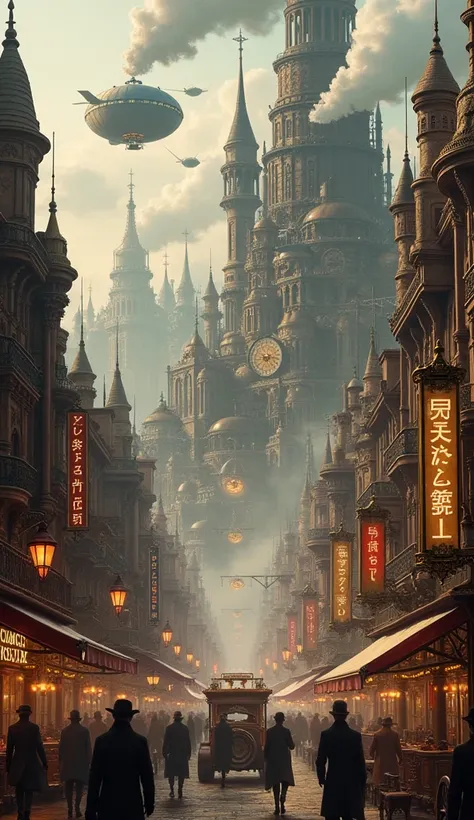 steampunc, A huge city in warm colors