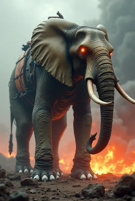 Design a monstrous hybrid creature that seamlessly combines features of a construction tower craneand an elephant. The body is a fusion of metal and flesh, with the elephants trunk resembling a flexible steel cable and tusks morphing into sharp, jagged cra...