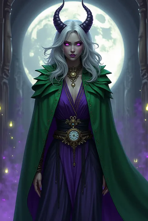 Dans le monde de Changeling Le Songe, le jeu de rôle de White Wolf, peux tu faire limage dun Changeling qui possède des pouvoirs de gestion du temps. Il possède des vêtements vert et violet où beaucoup de montre sont identifiables. En fond, un tourbillon e...