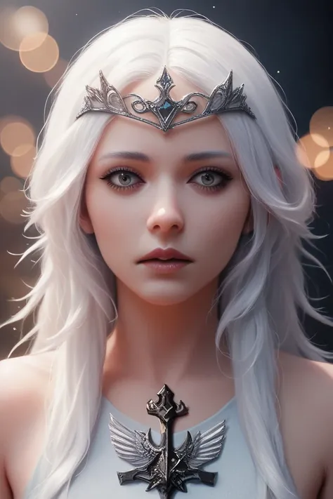 (사실적인),white hair, tiara, color drain, Surrealism, Art Deco, cinematic lighting, blurry, fading border, first-person view, bokeh, UHD, high details, award winning, 8k, [1:7비율]