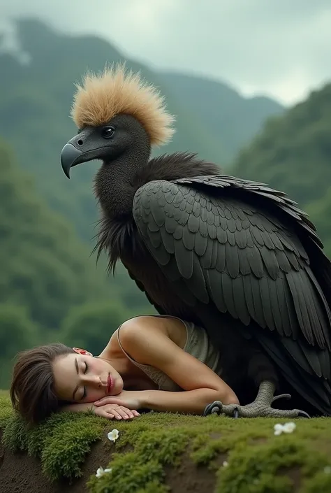  Afro haired vulture, napping a woman  