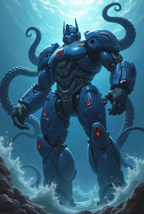 draw a majestic hybrid combination of Optimus prime and octopus 