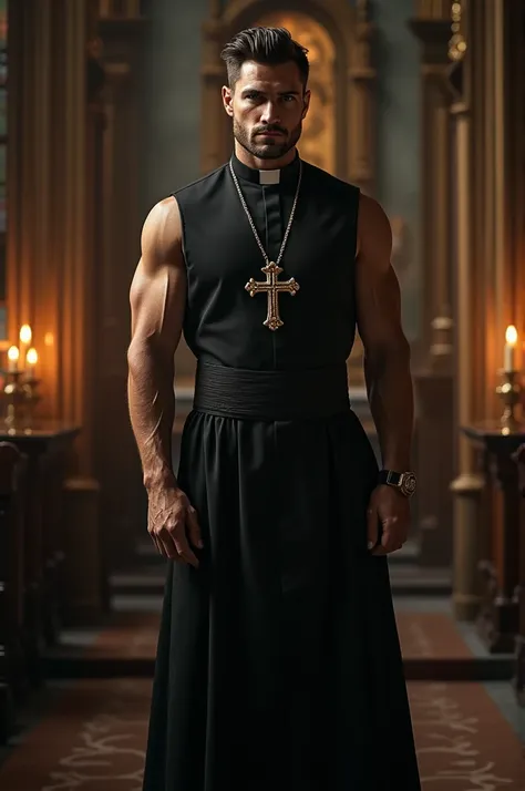 Create a sexy man dressed as a priest