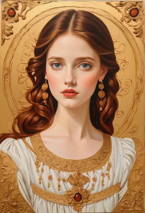  painting with l &#39;huile de style Renaissance minimaliste belle fille, detailed eyes on board