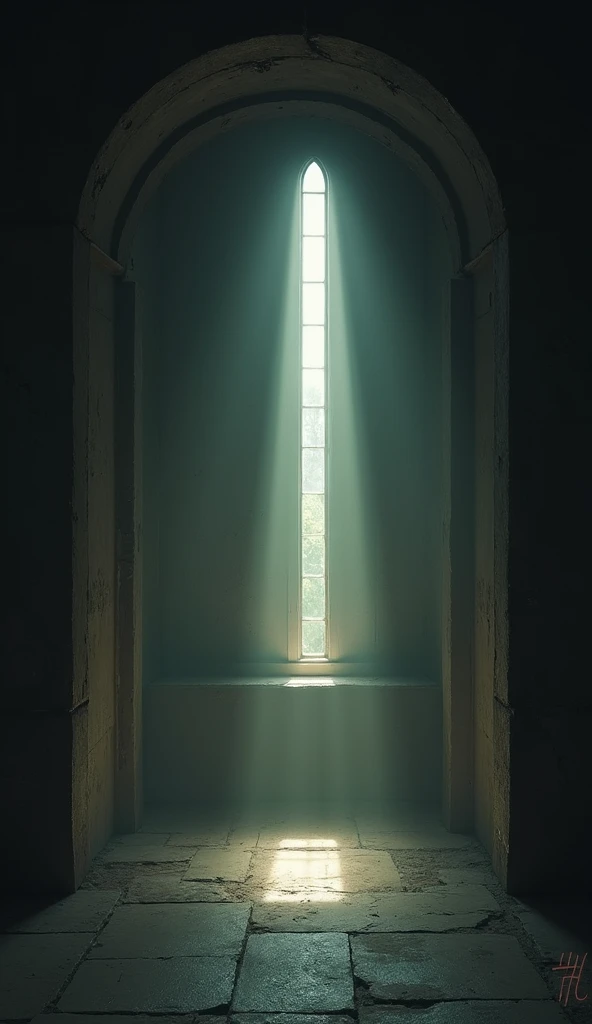 A dark room with a small light coming through the window, illustrating the subtle presence of God even in silence.