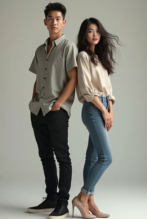 an Indonesian man and an Indonesian woman standing next to each other, an image, inspired by Adam Dario Keel, which is trending in the cg community, a handsome young Indonesian man with a beautiful young Indonesian woman with tangled hair, a man dressed in...